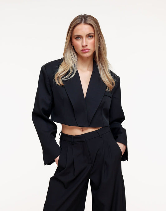 Zwarte V - hals Cropped Mid Waisted - Set - Olivia & Kate