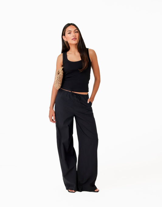 Zwarte Wijde Katoenen - Broek - Olivia & Kate