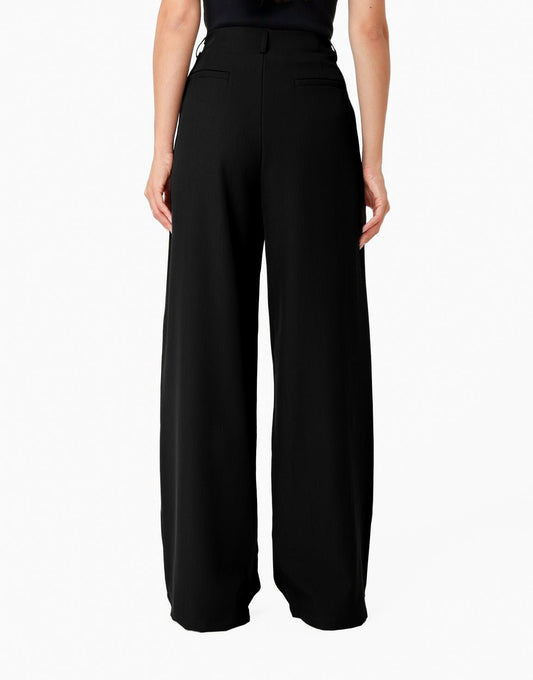 Zwarte Wijde Pasvorm Plooien - Pantalon - Olivia & Kate