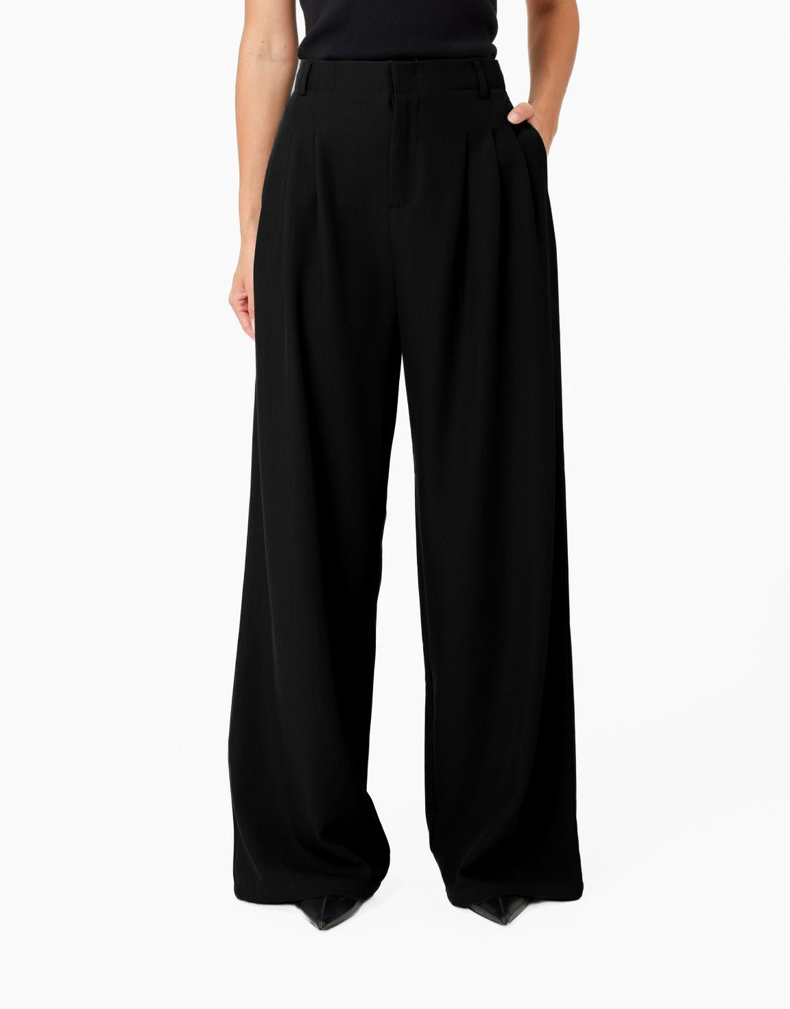Zwarte Wijde Pasvorm Plooien - Pantalon - Olivia & Kate