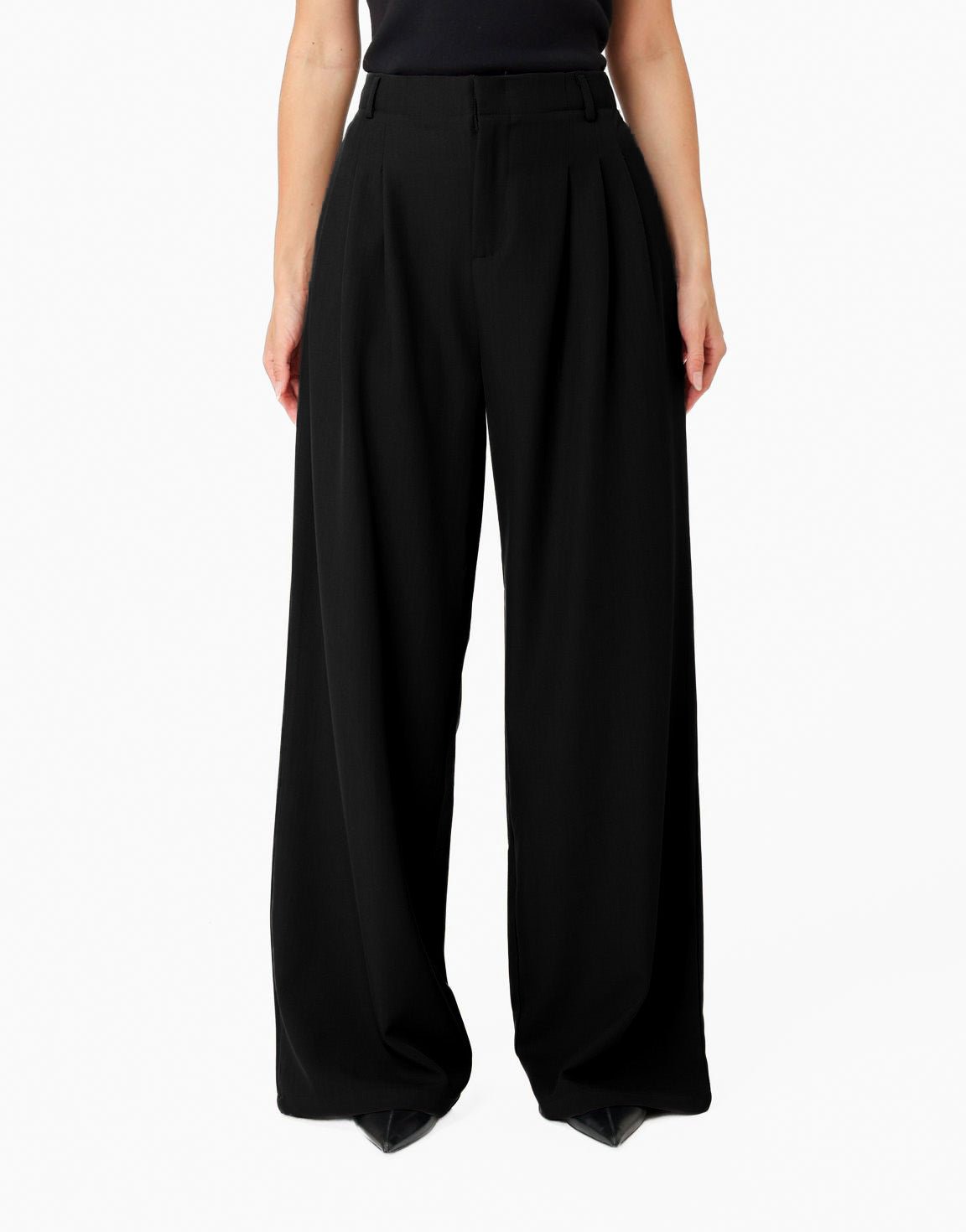 Zwarte Wijde Pasvorm Plooien - Pantalon - Olivia & Kate