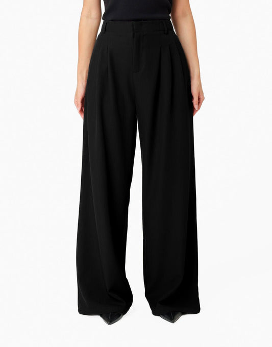Zwarte Wijde Pasvorm Plooien - Pantalon - Olivia & Kate