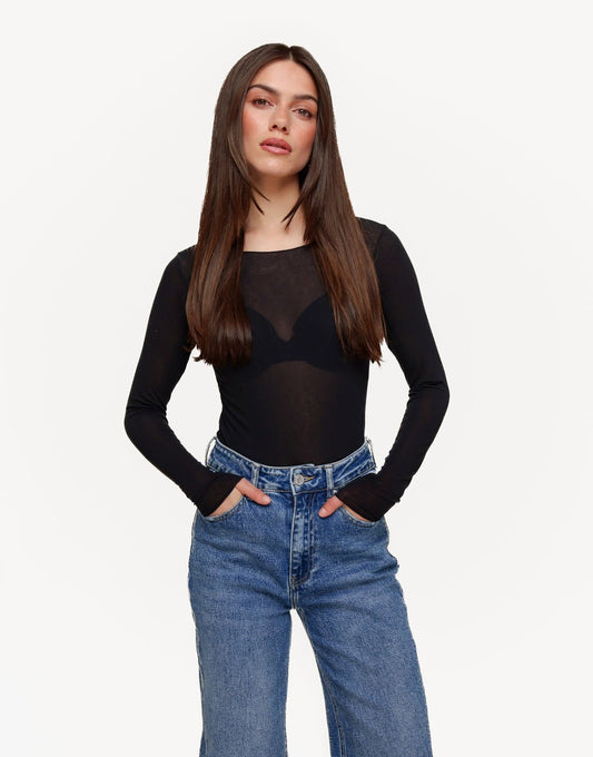 Zwarte Zachte Doorschijnende LS - Top - Olivia & Kate