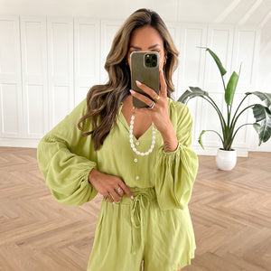 Olive Green Summer Cropped LS - Blouse